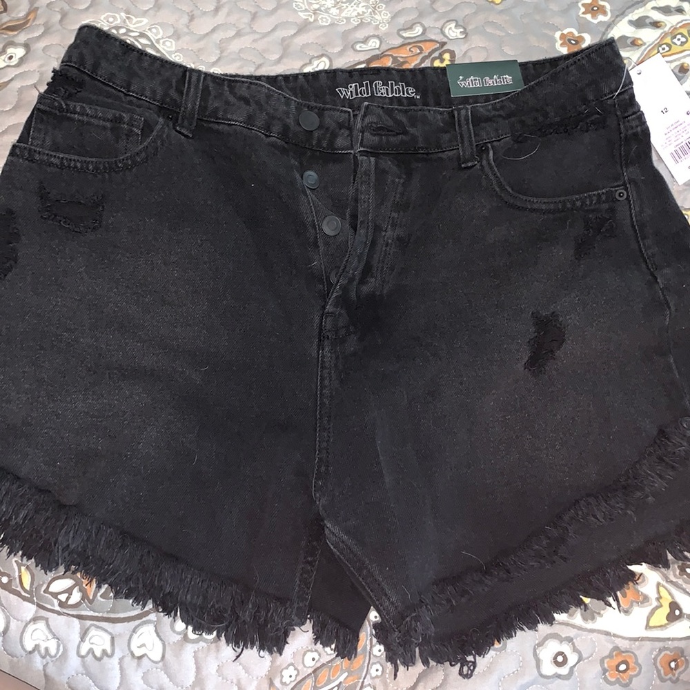NWT Wild Fable Distressed Button Up Black Short
